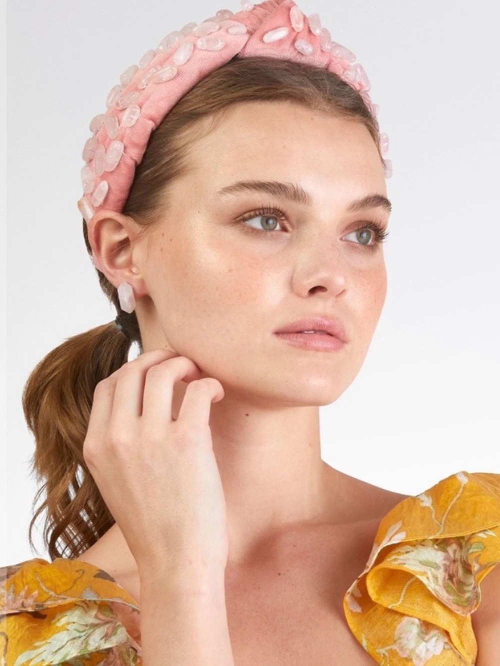 Lele Sadoughi Pink rose quartz headband